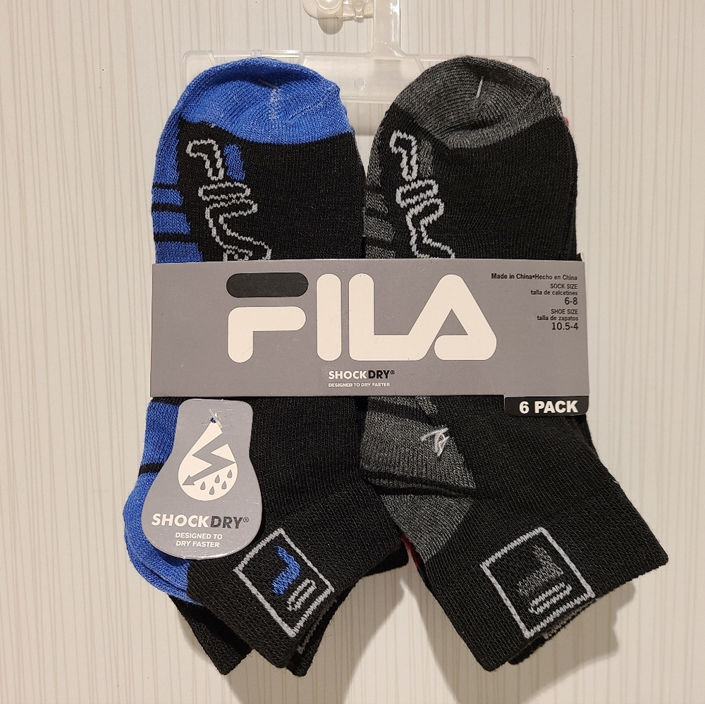 Fila 6 Pair Kids Socks Shoe Size 10.5 to.4